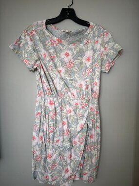 Rebecca Taylor Floral Hibiscus Print Dress - Grey/Pink Heathered Jersey - Size S